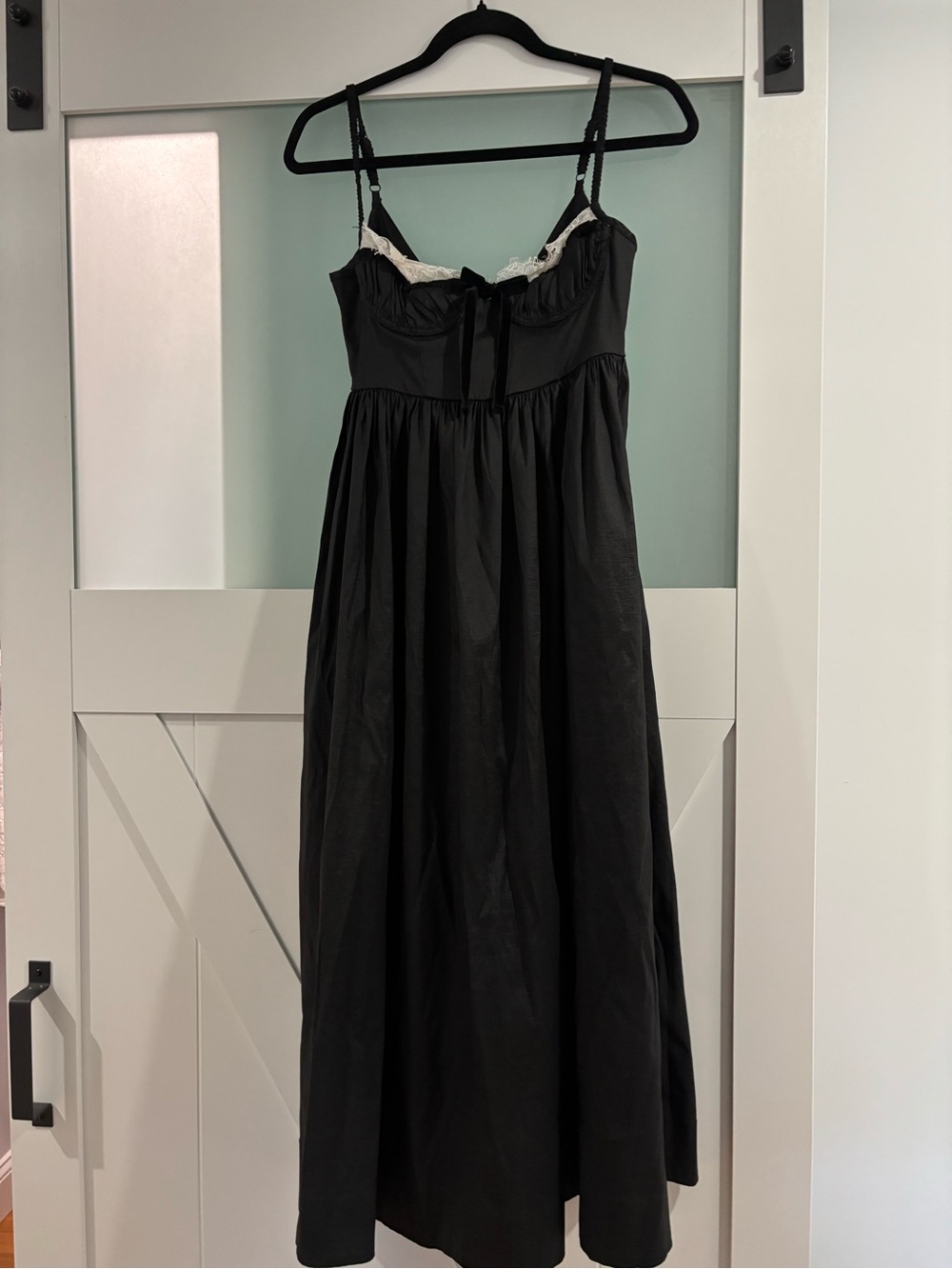 For Love & Lemons black Spaghetti-Strap Midi Dress with Lace Trim - Picture 3 of 6